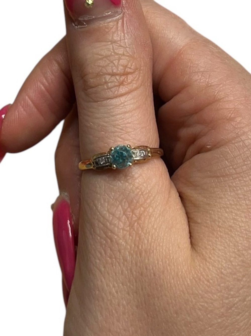 Vintage Blue Stone 14k Gold Dainty Stacking Ring Size 7.75